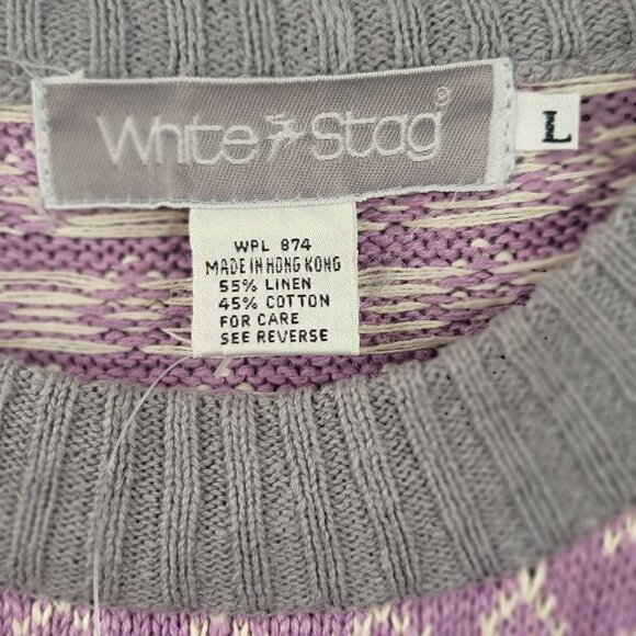 Vintage White Stag Sweater Large Linen Cotton Oversize Purple Gray Deadstock New - Picture 3 of 11